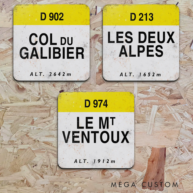 Personalised Riding Coaster Tour De France Markers Collection Coasters Cycling Gift Single Aalpe Col Climb for Riding Lovers