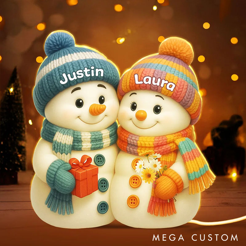 Personalized Couple Snowman Hugging Light Box Custom Newlyweds Name Night Light Decor Our First Christmas Gift for Him Her Boyfriend Girlfriend