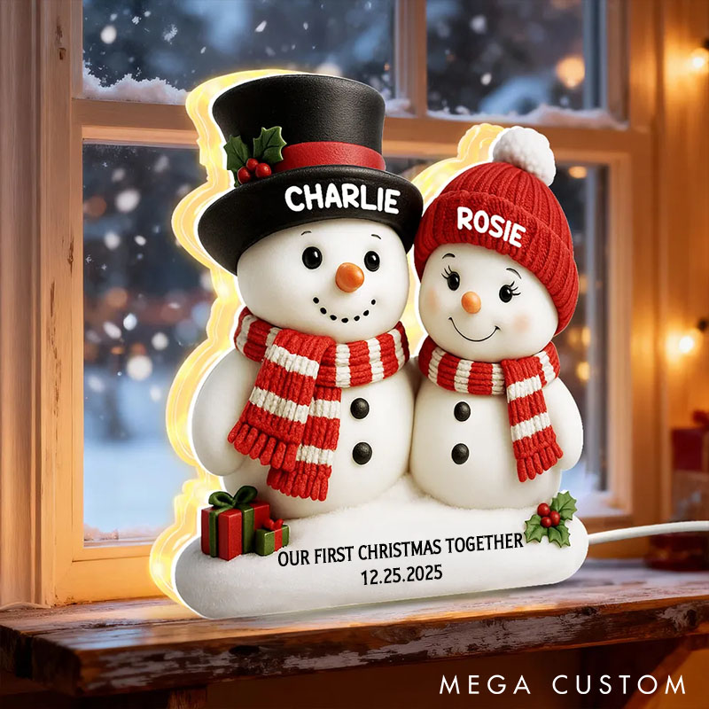 Personalized Couple Snowman Growing Old Together Light Box Custom Newlyweds Name Night Light Decor Our First Christmas Gift for Him Her