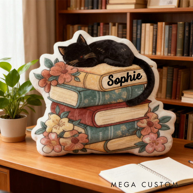 Personalized Floral Book Throw Pillow Fantasy Bookish Pillow with Name for Kids Boy Girl Gift for Reading Lover Pillow