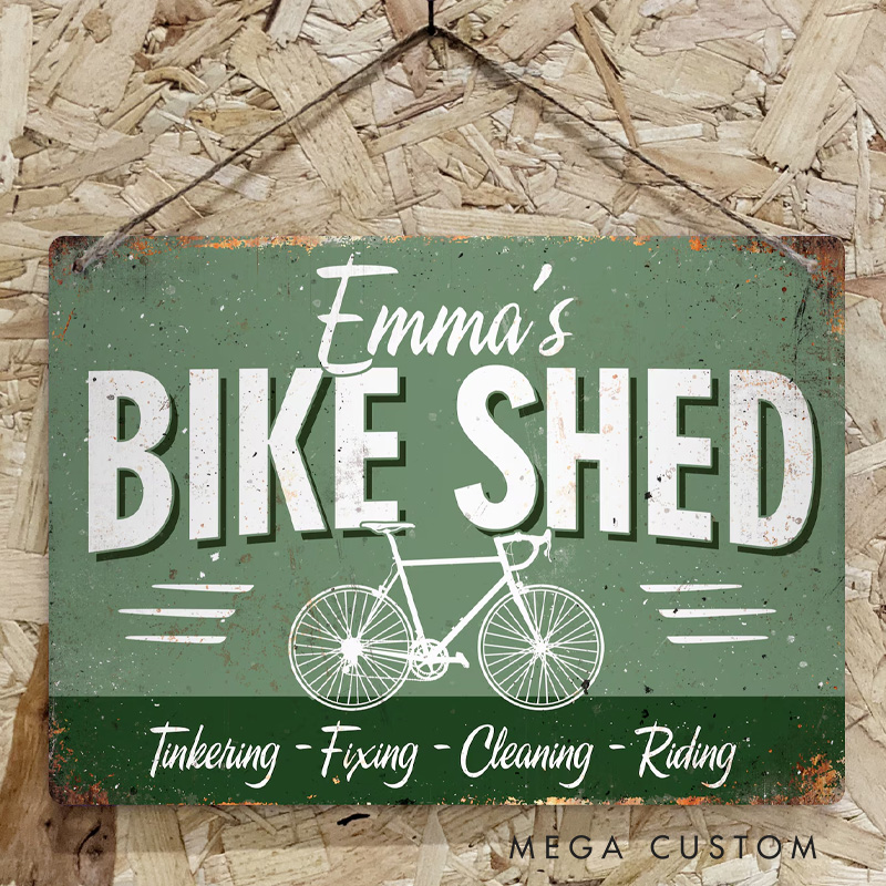 Personalized Bike Shed Metal Sign Vintage Worn Rusty Look Print Le Tour MTB Road BMX 6 Colours 4 Bikes for Cycling Riding Lovers