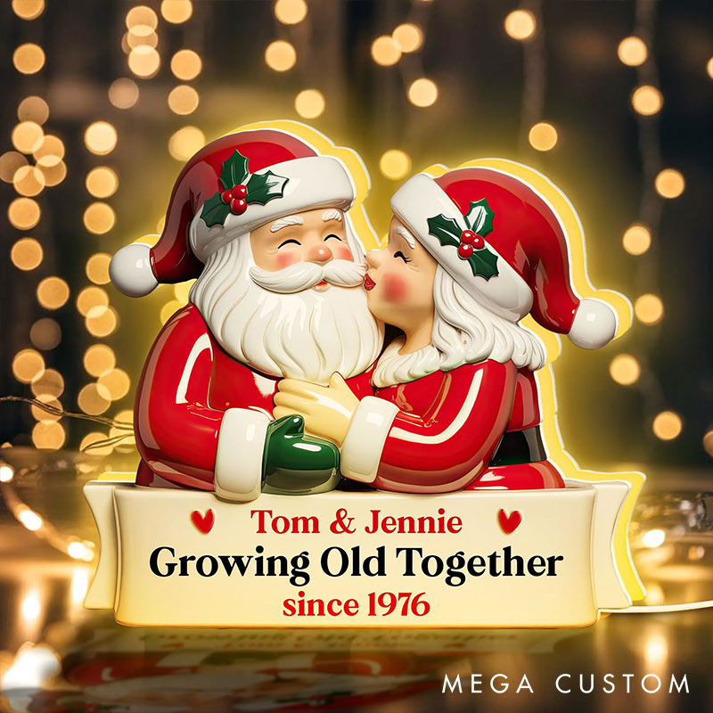 Personalized Chrismas Couple Kiss Growing Old Together Since Light Box Custom Name Night Light Decor Keepsake Gift for Couple for Husband Wife Him Her 