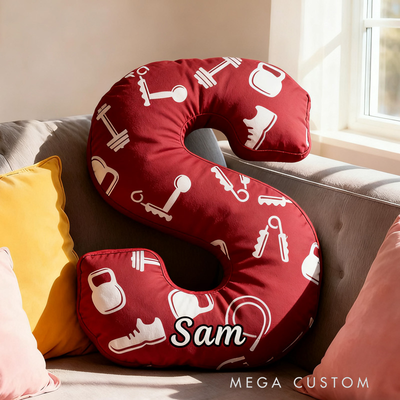 Personalized Fitness Letter Pillow Graphic 3D Print Funny Letter Pillow Custom Name Pillow Comfortable Christmas Decor for Gym Lovers