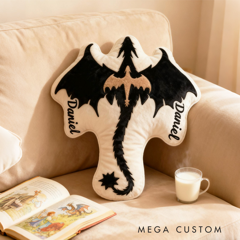 Personalized Black Dragon Throw Pillow Book Lover Pillow Fantasy Bookish Pillow with Name for Kids Boy Girl Gift for Reading Lover Pillow