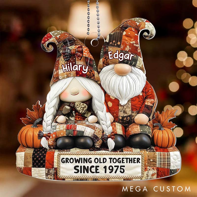 Personalized Vintage Quilted Outfits Growing Old Together Since Gnome Couple Ornament Chrismas Decoration Gift for Husband Wife