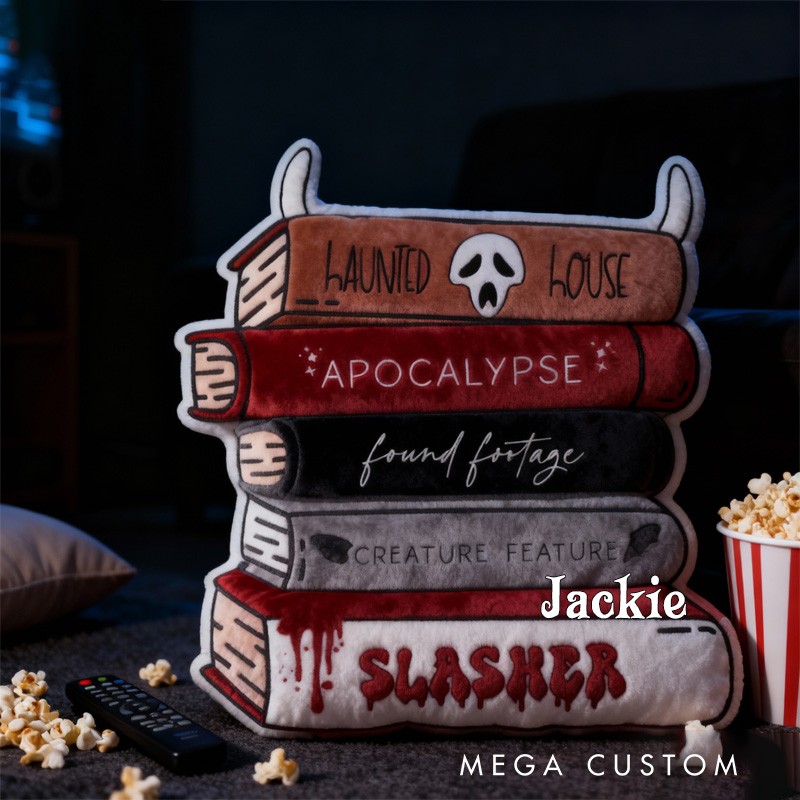 Personalized Horror Book Trope Stack Throw Pillow Dark Bookish Pillow Book Lover Pillow with Name for Reader Bookworm Gift for Reading Lover Pillow