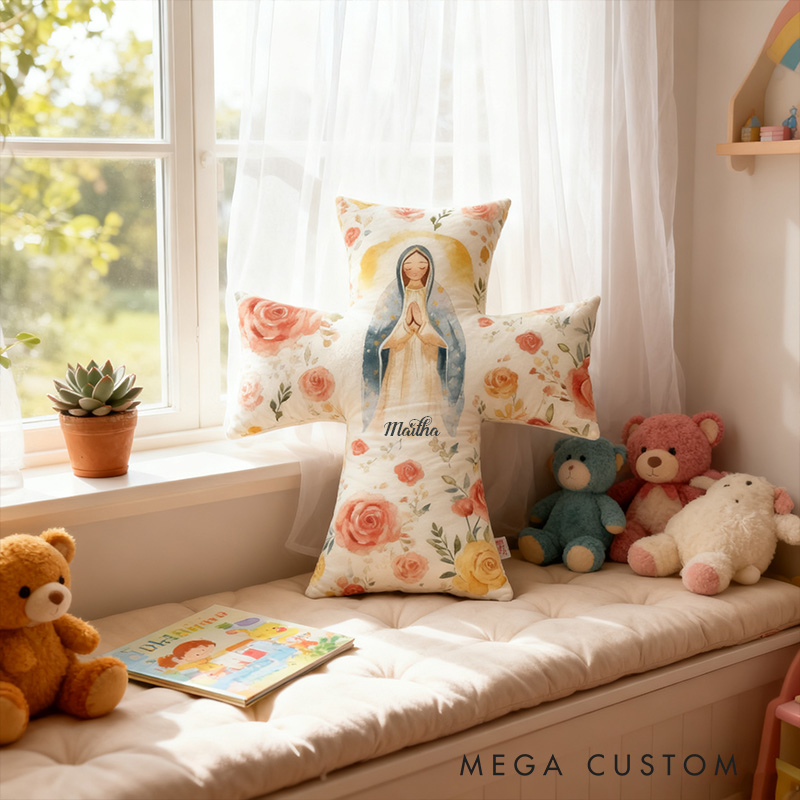 Personalized Virgin Mary Cross Pillow with Custom Name Home Decor Christian Faith Pillow Retro Gift Religious Gift Catholic for Women