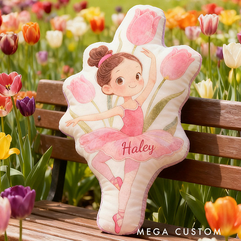 Personalized Ballet Dancers Tulip Pillow with Your Own Name Soft Stuffed Toy for Kids Unique Decorative Cushion for Girls' Room and Dance Studio