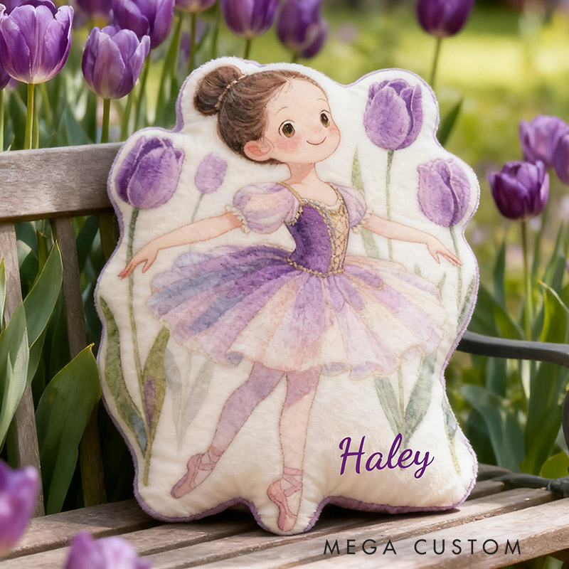 Personalized Tulip Ballet Dancers Pillow with Your Own Name Soft Stuffed Toy for Kids Unique Decorative Cushion for Girls' Room and Dance Studio