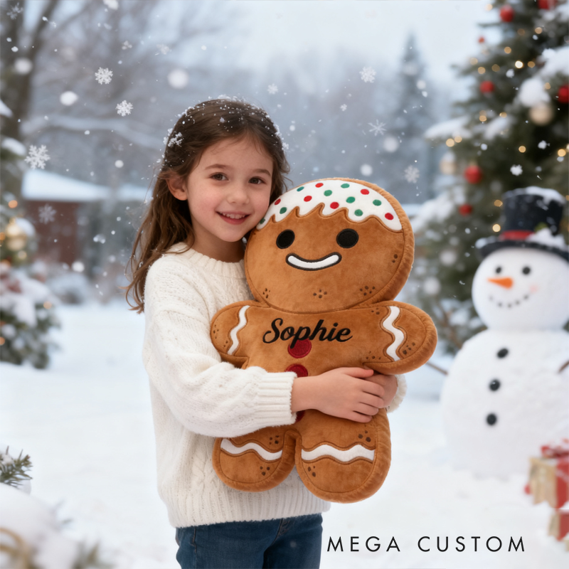 Personalized Gingerbread Man Throw Pillow Graphic 3D Print Christmas Pillow with Name for Kids Boys Girls Family Baker Gift 