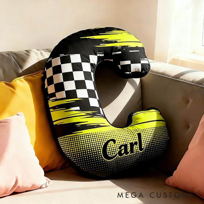 Personalized Racing Letter Pillow 3D Graphic Print Custom Name Alphabet Cushion for Racers and Motorsport Fans