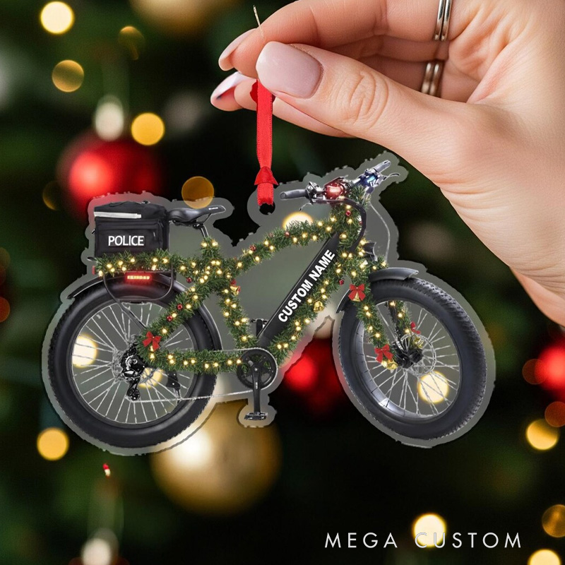 Personalized Police Bicycle Ornament Christmas Ornament Custom Wooden Law Enforcement Bike Christmas Decoration Cycling Ornament Holiday Xmas Gift
