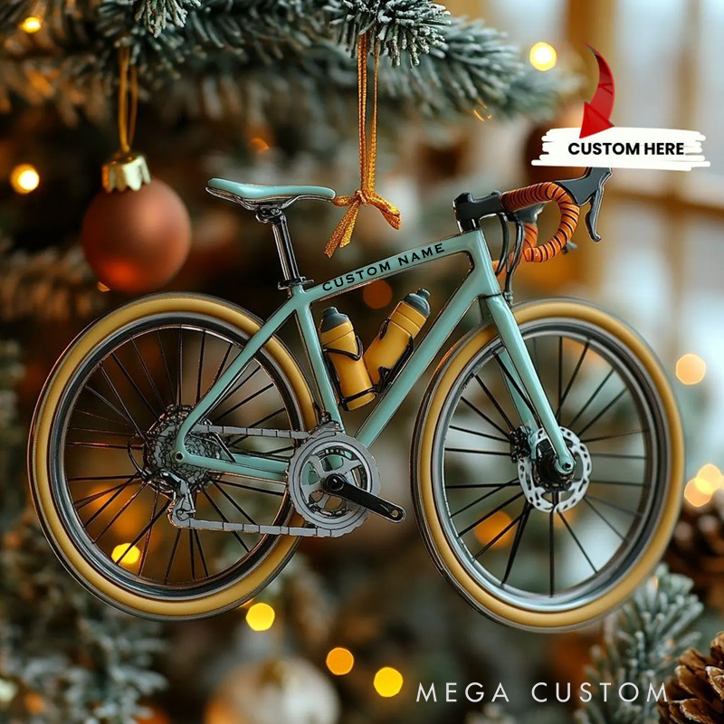 Personalized Custom Road Bike Christmas Ornament Cyclist Holiday Tree Decoration with Aqua Bicycle Design Christmas Decoration Cycling Ornament Holiday Xmas Gift