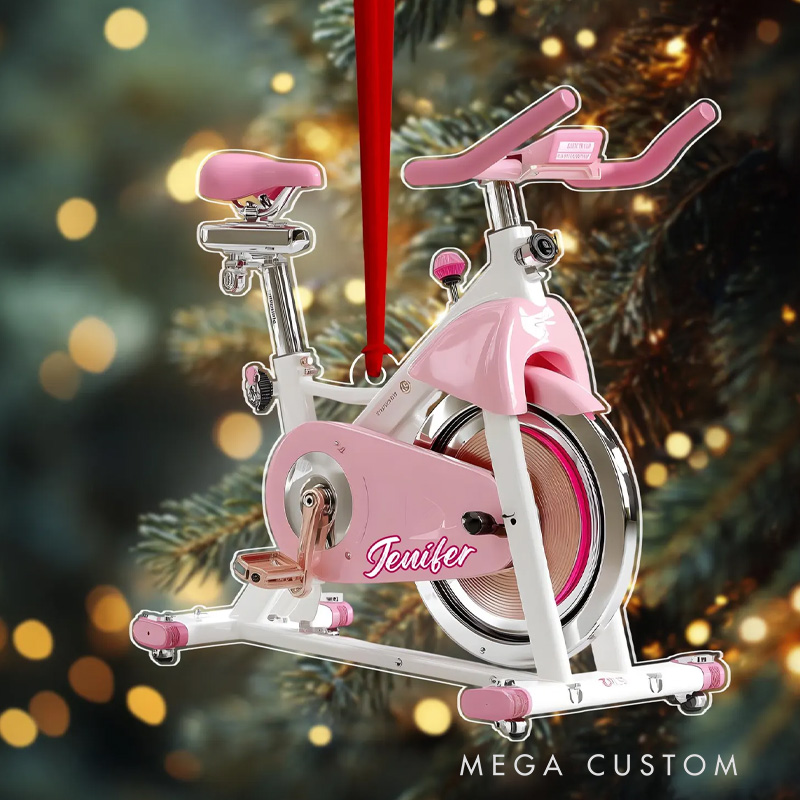 Personalized Custom Name Pink Spin Bike Ornament Fitness Lovers Gifts for Gym Lovers