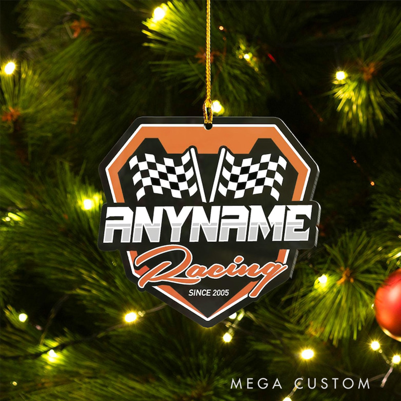 Personalized Racing Ornament Custom Name Checkered Flag Badge Design Christmas Decoration for Racers