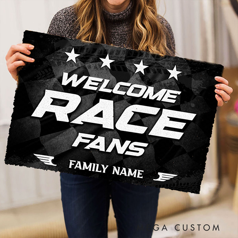 Personalized Racing Doormat Custom Family Name Welcome Mat for Race Fans and Motorsport Lovers