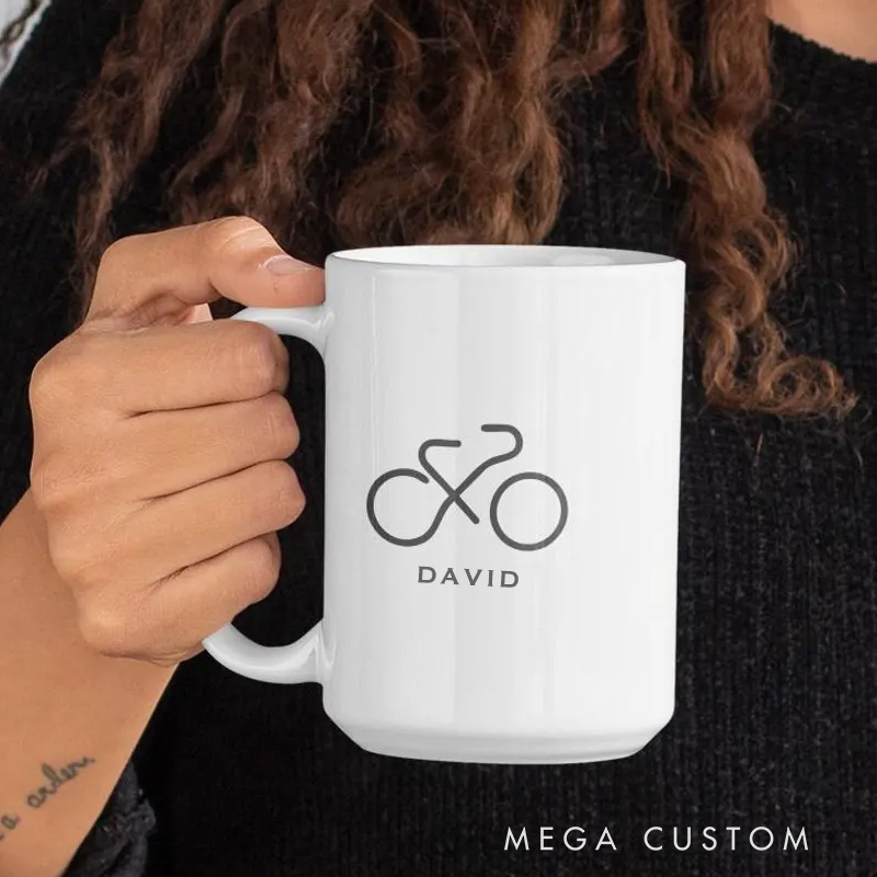 Personalized Minimalist Bicycle Line Art Mug Bicycle Coffee Cup Bicycle Tea Cup Bicycle Ceramic Mug Gift For Him