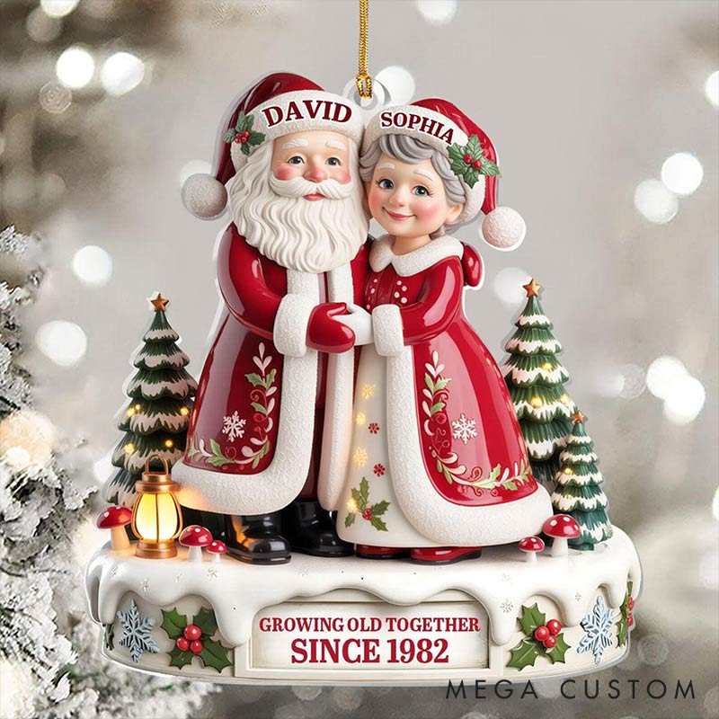 Personalized Growing Old Together Since Santa Couple Ornament 2D Flag Chrismas Decoration Gift for Husband Wife Gife for Couple