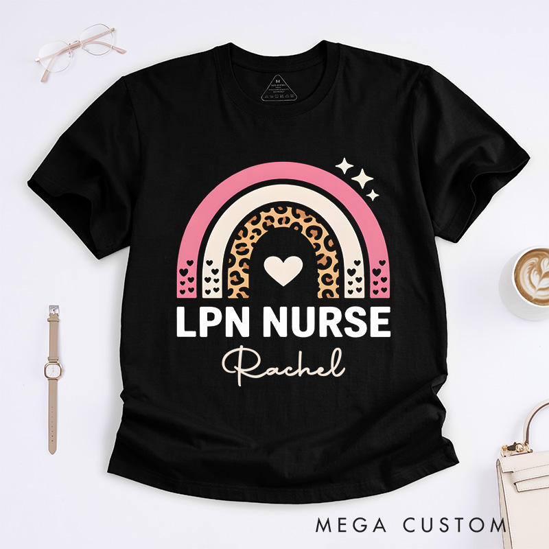 Personalized Nurse T-Shirts LPN Nurse Rainbow Design T-Shirts