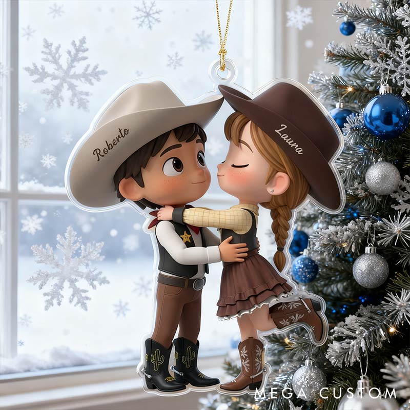 Personalized Cowboy Couple Kiss Ornament Custom Names Chrismas Decoration Gift for Husband Wife Gift for Couple For Boyfriend Girlfriend