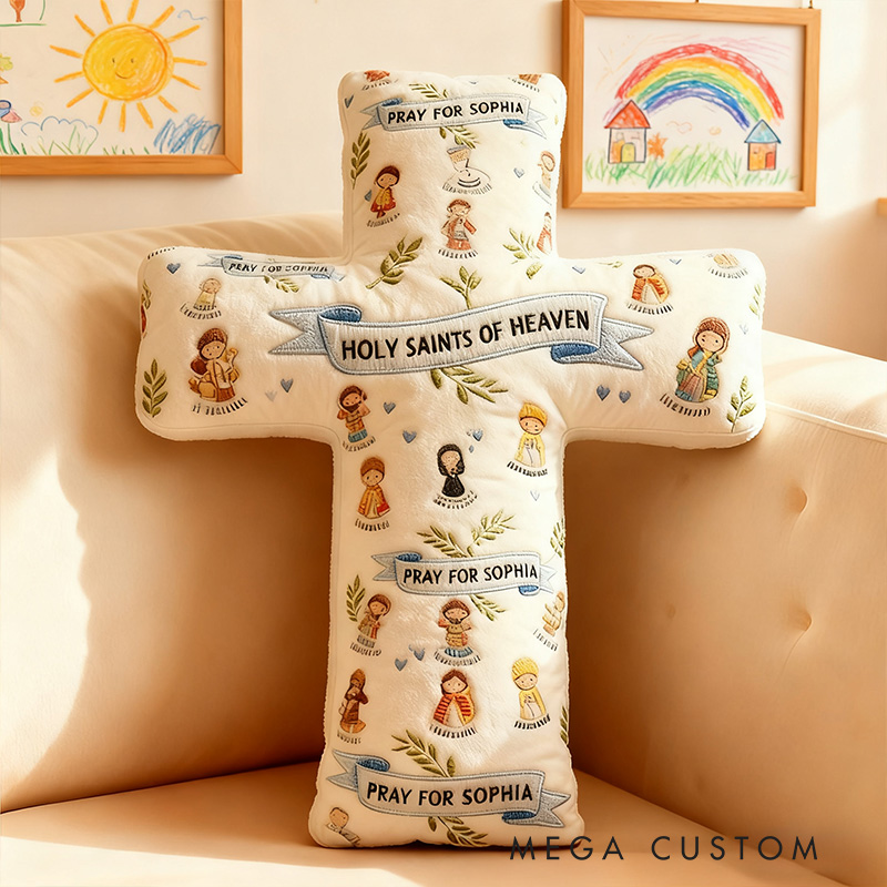 Personalized Saint Cross Pillow with Custom Name Home Decor Graphic 3D Print Pillow Religious Faith Gift for Christians Christmas Gift