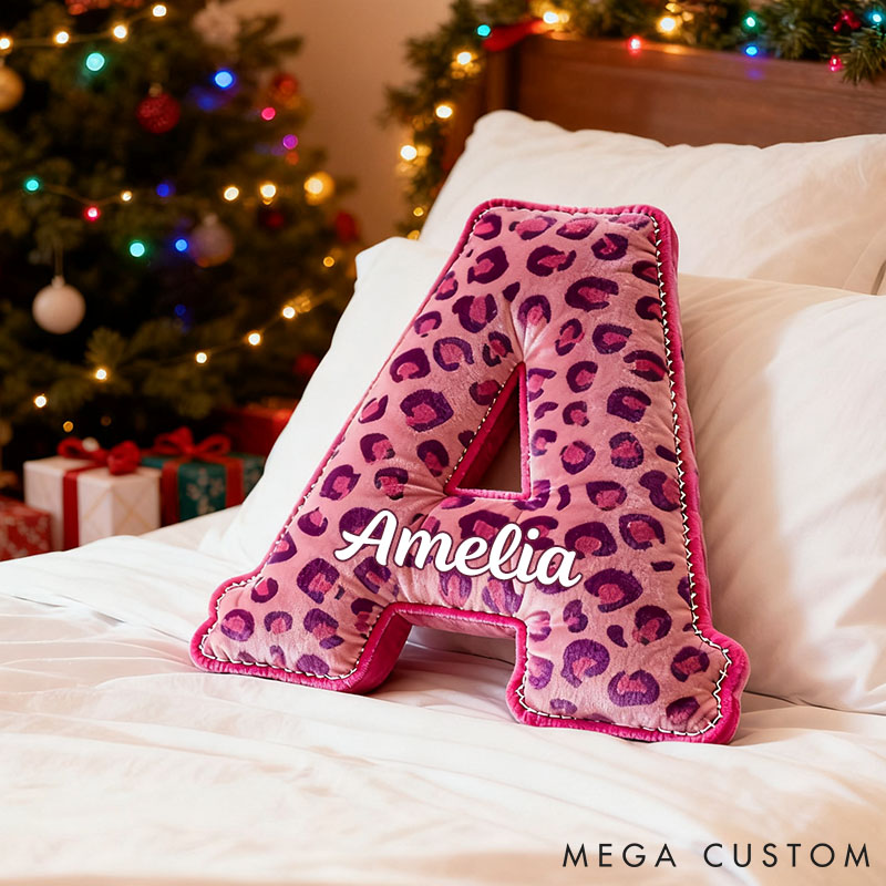 Personalized Pink Leopard Print Initial Pillow for Girlfriend Christmas Gift Pillow for Her Valentine's Day Gift for Wife Girlfriend