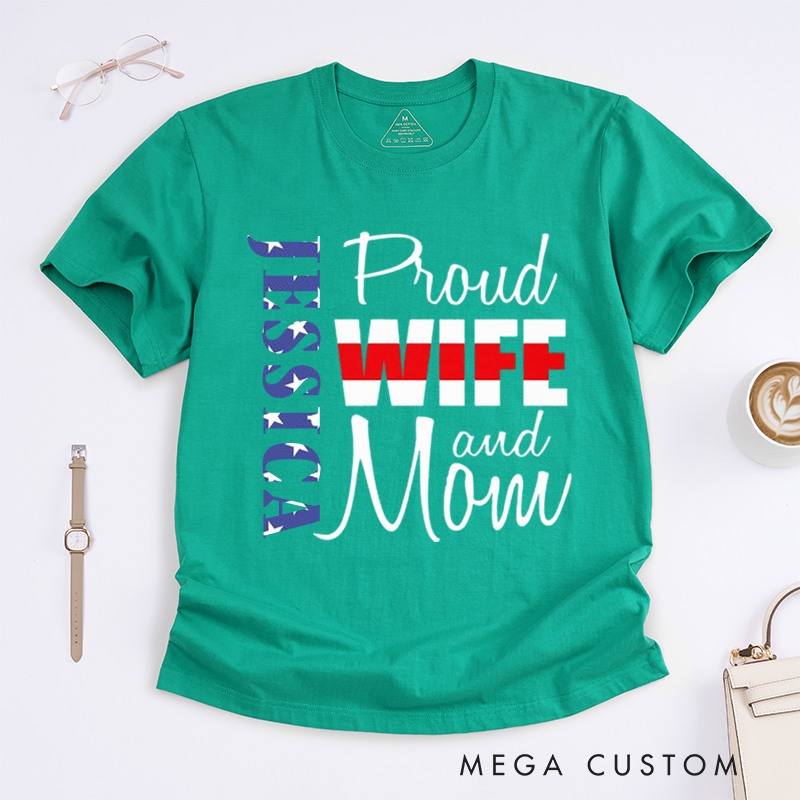 Personalized Proud Wife and Mom Firefighter Support Design Gift for Mother for Fireman Wife Girlfriend T-Shirt