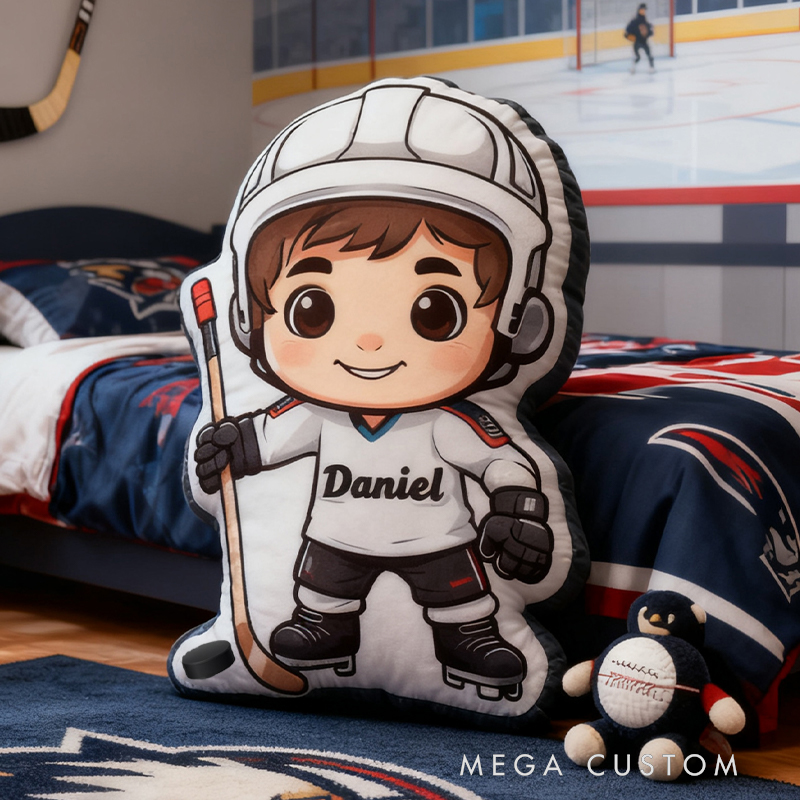 Personalized Hockey Player Pillow with Custom Name Perfect for Young Hockey Fans