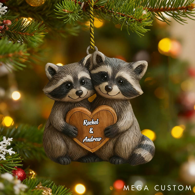 Personalized Couple Racoon 2D Flat Printed Acrylic Christmas Ornament Custom Newlywed Name Xmas Tree Ornament Our First Christmas Gift for Him Her