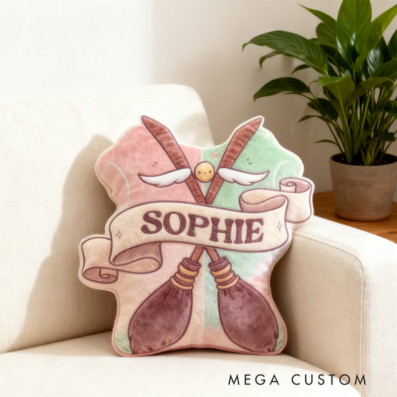 Personalized Sweep Throw Pillow Bookworm Magic Book Lover Pillow with Name Bookish Pillow Gift for Kids Fantasy Book Lover