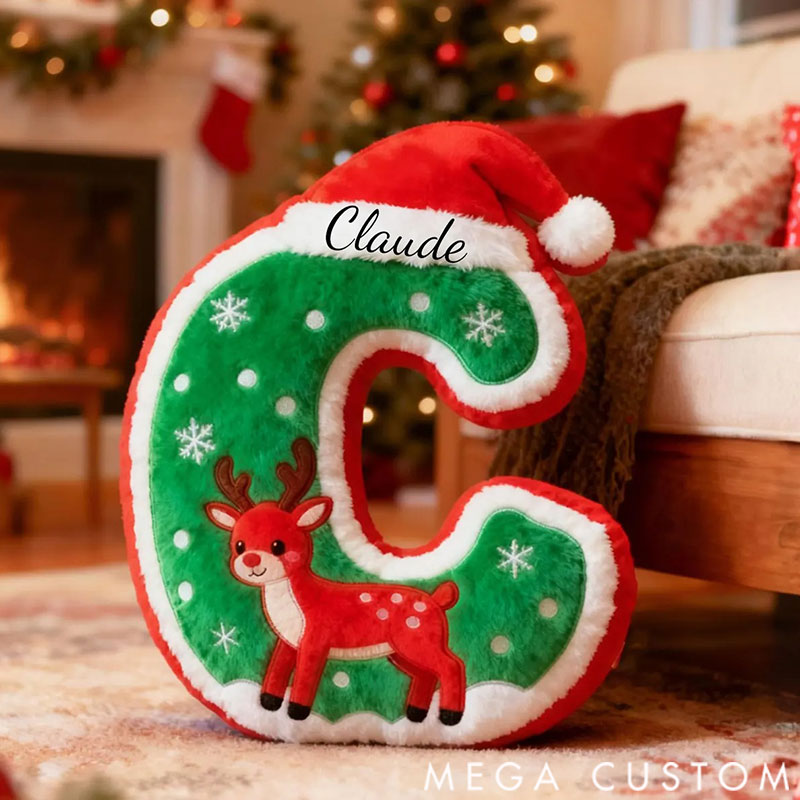 Personalized Graphic 3D Print Pillows Christmas Reindeer Letter Pillow, Custom Initial Pillow with name