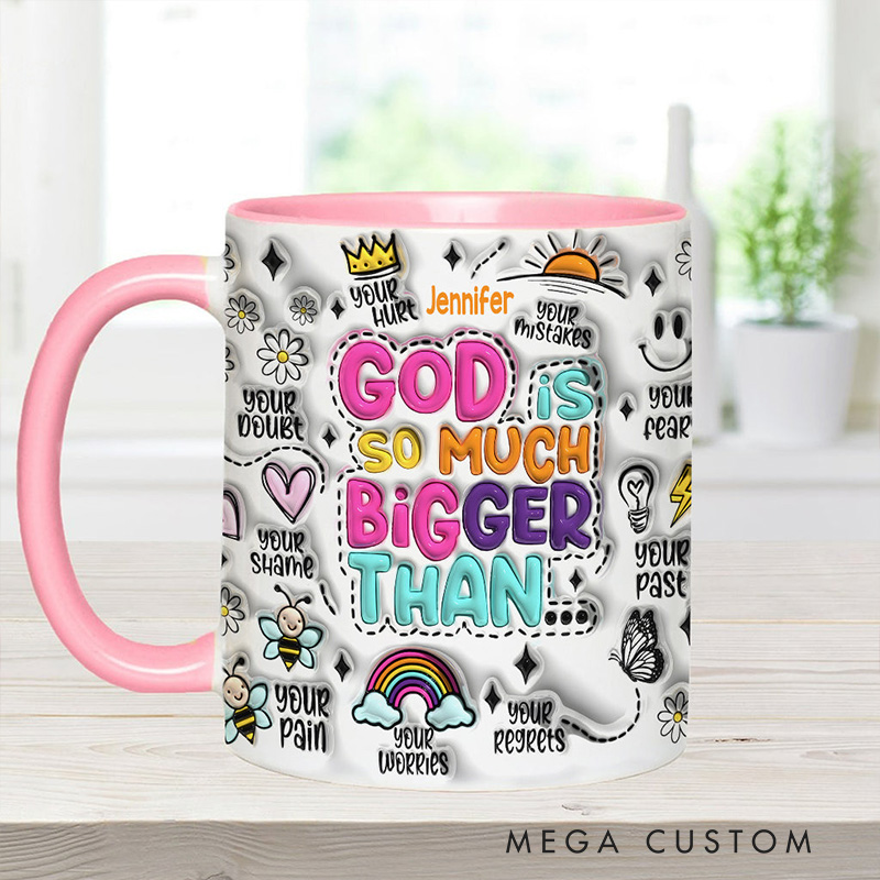 Personalized God is so Much Bigger Ceramic Mug with Name Religious Inspirational Gift Christian Gift for Women and Girls