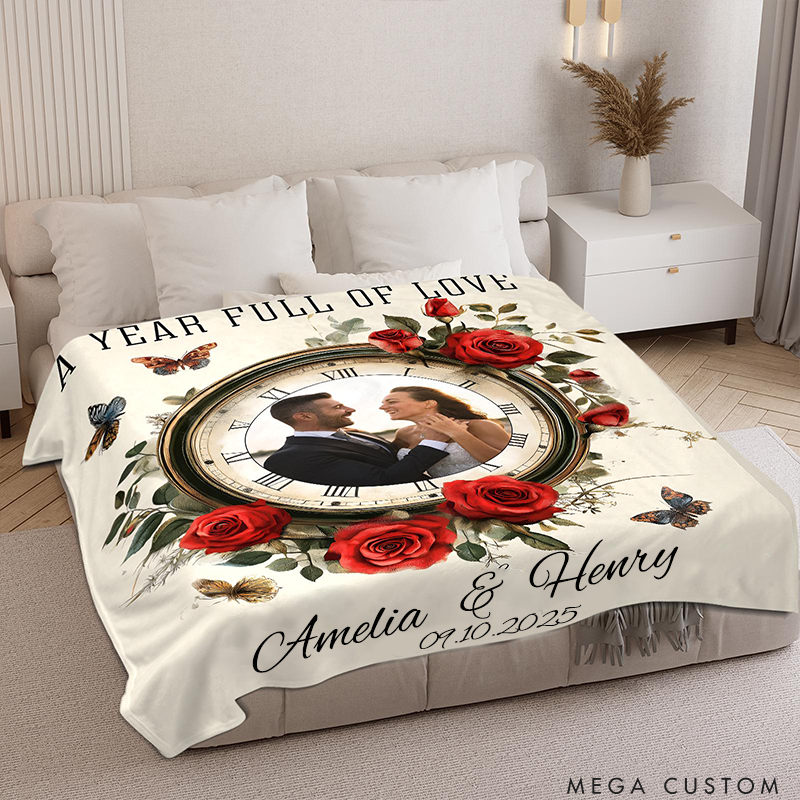 Personalized Couple Blanket with Picture Name Date Anniversary Gift Throw Blanket for Girlfriend Boyfriend Her Him Women Men Wedding Gift