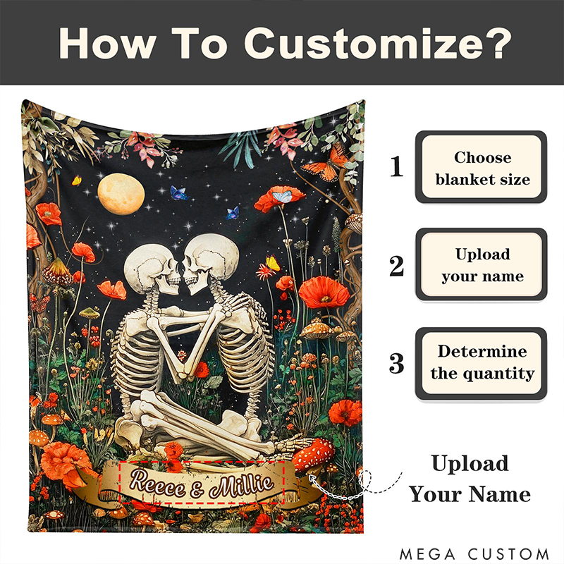 Personalized Couple Skull Blanket with Name Romantic Wedding Gift for Wife Husband Anniversary Blanket Gift