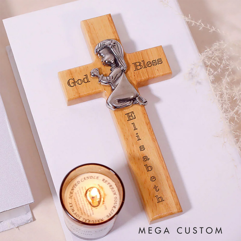 Personalized Wood Blessing Cross with Name Religious Gift Faith Inspired Home Decor Gift First Communion Baptism Gift for Girls and Boys