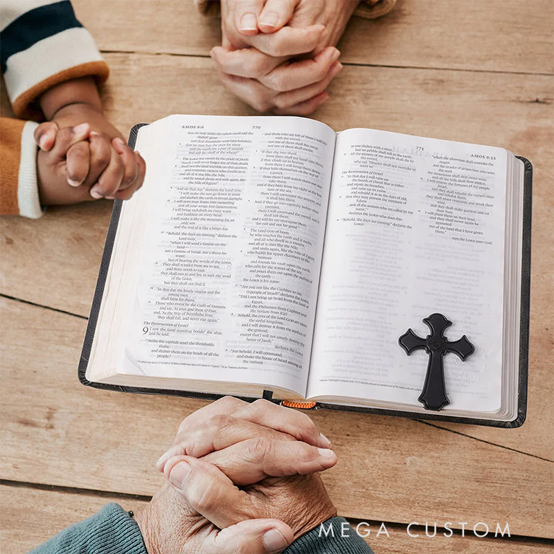 Personalized Cross Monogram Magnetic PU Leather Bookmark Clip with Engraved Name Religious Gift for Christians