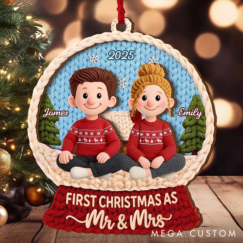 Personalized Couple First Christmas as Mr and Mrs Ornament Custom Newlywed Ornament Gift for Husband Wife 2D Flat Acrylic Ornament