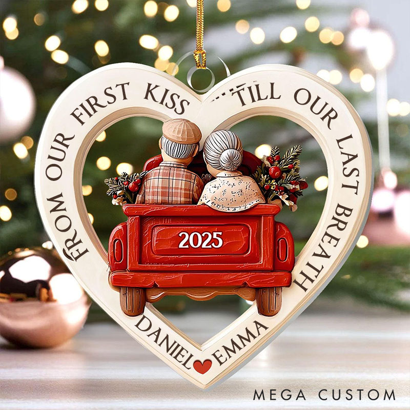 Personalized Couple Ornament From First Kiss Till Last Breath Ornament Couple Christmas Ornament Red Truck Anniversary Keepsake for Elderly