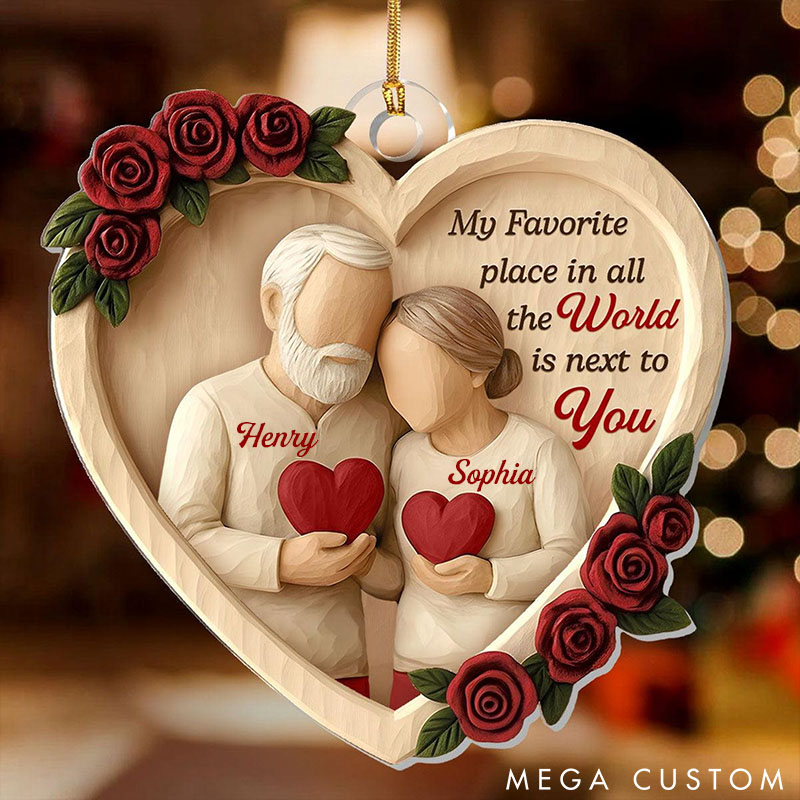 Personalized Old Couple Christmas Ornament 2D Flat Anniversary Ornament Rustic Wooden Heart Keepsake My Favorite Place is Next to You Decor
