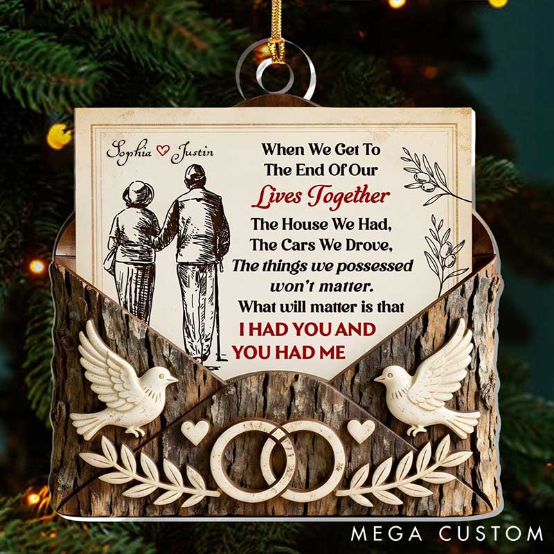 Personalized Couple Faux Wood Rustic Envelope Acrylic Christmas Ornament 2D Flat Printed I Had You And You Had Me Ornament Anniversary Christmas Gift