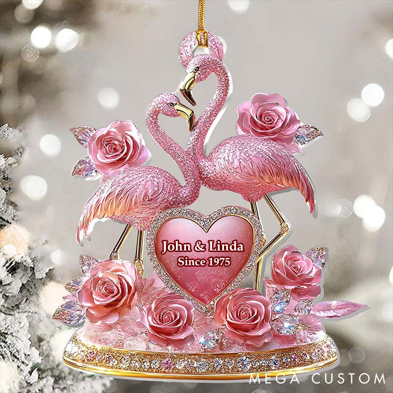Personalized Flamingo Couple Ornament Custom Wedding Keepsake Valentine's Day Decor Love Birds Home Decor Acrylic Anniversary Gift Ornament