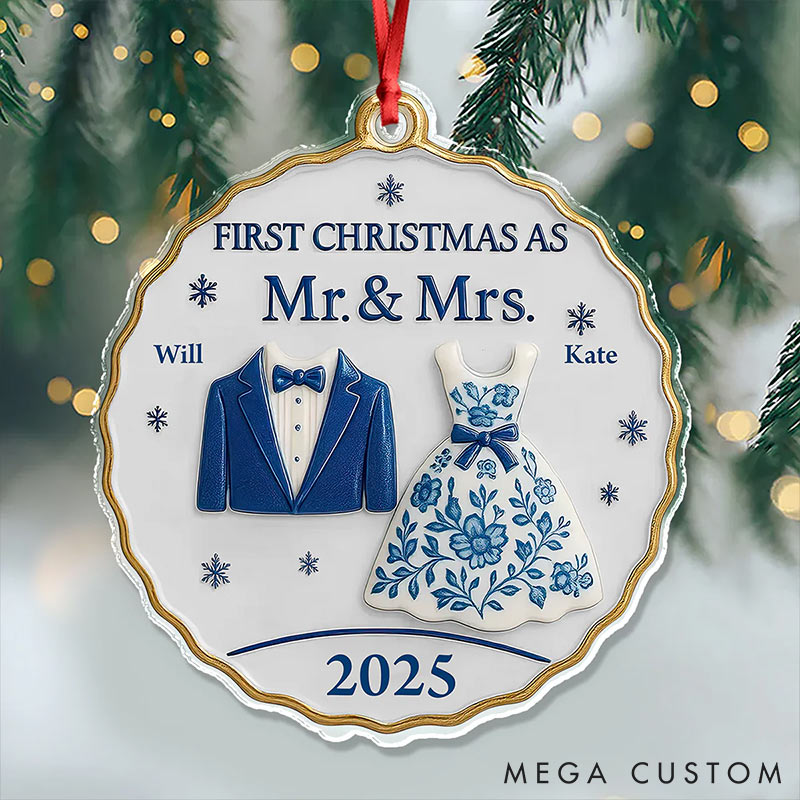 Personalized Frist Christmas As Mr Mrs Couple Ornament 2D Flag Faux Ceramic Ornament Chrismas Decoration Gift for Newlyweds Gift for Couple
