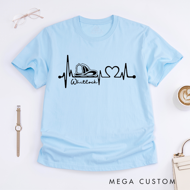 Personalized Firefighter Heartbeat Line Custom Design Gift for Firefighter Gift for Fireman Wife Girlfriend T-Shirt
