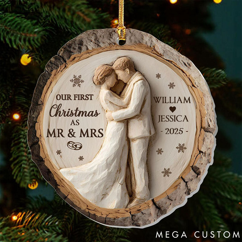 Personalized First Christmas Couple Ornament 2D Flat Forever Love Acrylic Ornament Custom Wedding Gift for Couple