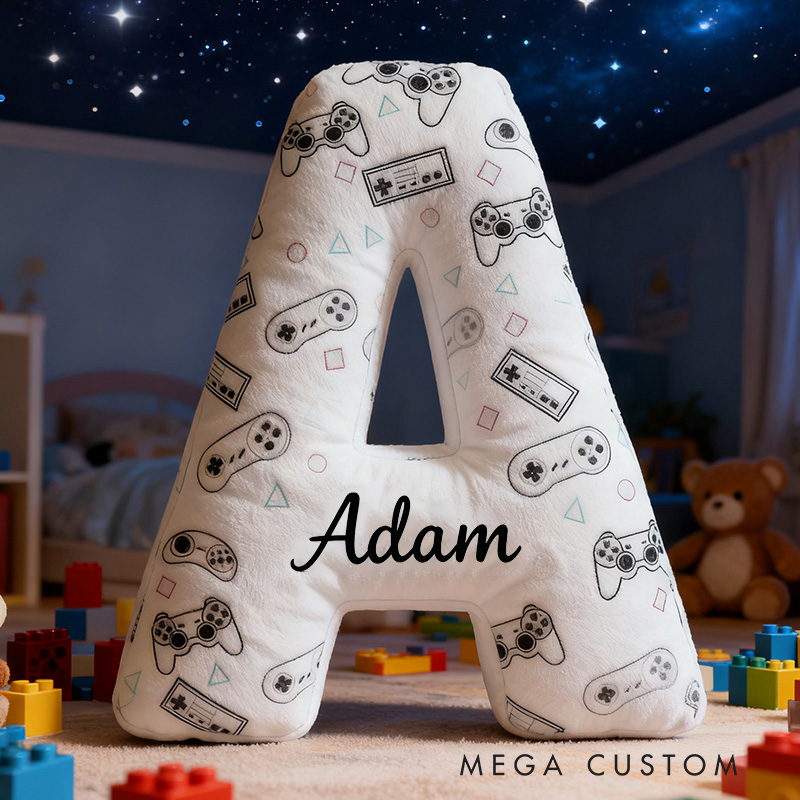 Personalized Graphic 3D Print Game Controller-Shaped Pillow with Your Name Perfect Gift for Gamers and Kids
