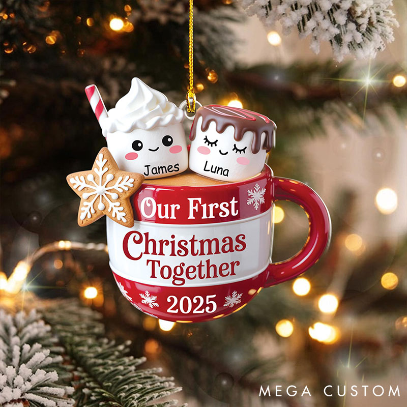Personalized Hot Cocoa 2D Flat Ornament Sweet Cocoa Love Ornament Custom Marshmallow Couple Christmas Gift