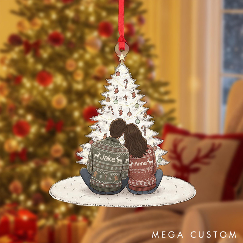Personalized Couple Christmas Ornament Christmas Tree Decoration with Names and Holiday Sweaters Couple Holiday Ornament