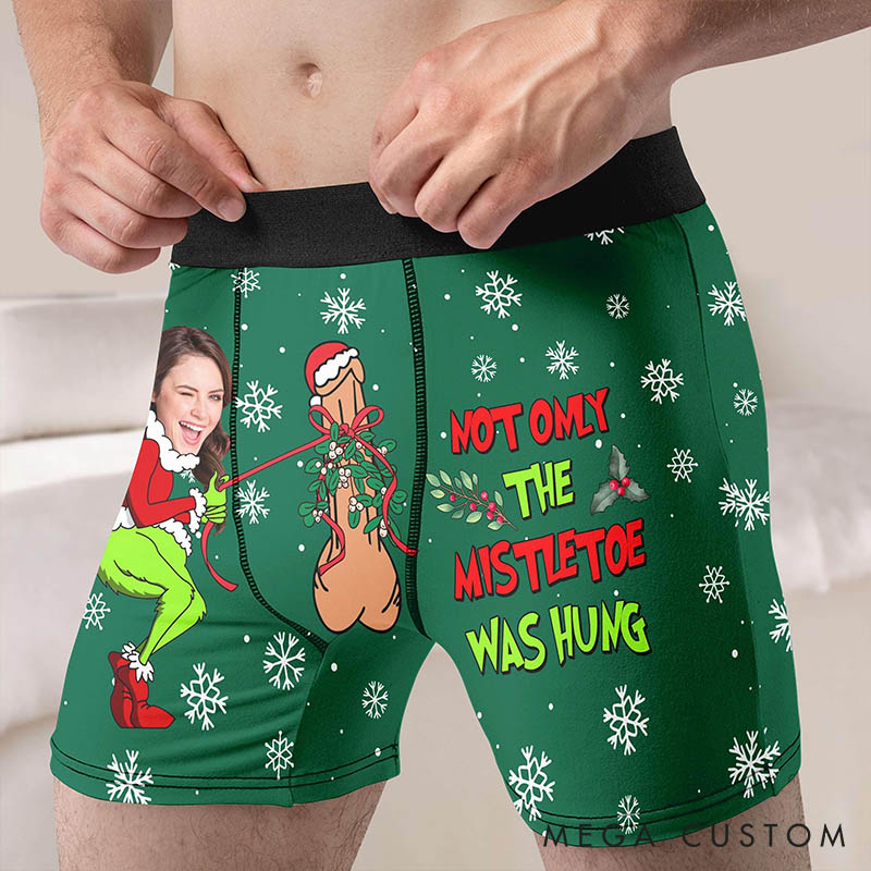 Personalized Girlfriend Wife Face Boxer Briefs Men Christmas Underwear with Face Photo Not Only The Mistletoe Was Hung Xmas Gift for Boyfriend Husband