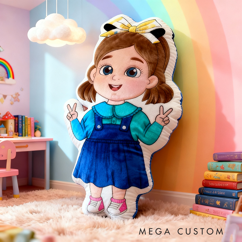 Personalized Cute Girl Custom Name Soft Decorative Gift Colorful Rainbow Style Cozy Nursery Sweet Smile Pink Dress Lovely Playful Joy Happy Childhood Graphic 3D Print Pillow