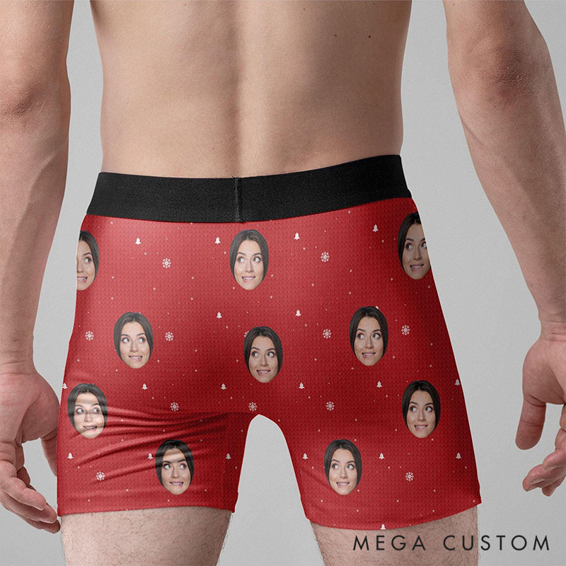 Personalized Girlfriend Wife Face Boxer Briefs Men Christmas Underwear with Face Photo Only Wife Can Jingle My Bells Xmas Gift for Boyfriend Husband